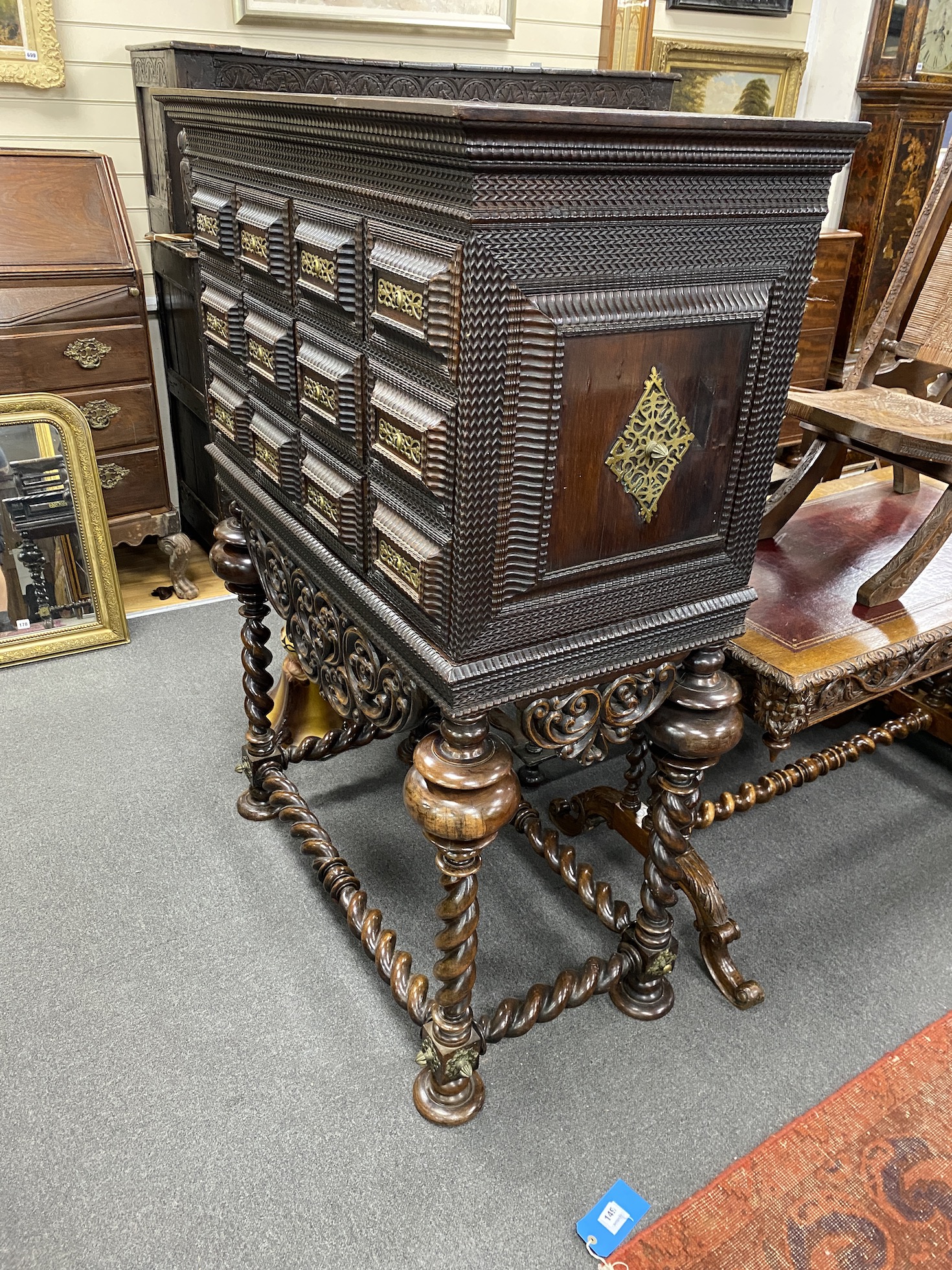 A Portuguese cabinet on stand, width 104cm, depth 54cm, height 149cm